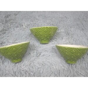 Unmarked Green Stoneware Dipping Bowls Set Of 3 Dragonfly Floral Round Kitchen